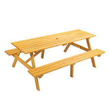 YOPTO 8 Person Wood Picnic Table with 2 Built-in Benches and Umbrella Hole, Outdoor Rectangular Camping Dining Table with 2 Seats,for Garden, Backyard, Porch, Patio,Natural
