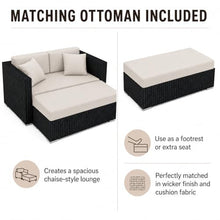 Golden Flame Outdoor Day Lounger with Matching Ottoman, All-Weather HDPE Wicker Patio Chaise Lounge with Plush Cushions, Powder-Coated Aluminum Frame, Deep Outdoor Seating - Cast Silver