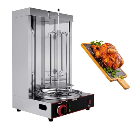 Shawarma Grill Machine, Chicken Shawarma Grill Machine with 2 Burners, Vertical Rotisserie Gyro Rotisserie Grill Machine, 360° Rotating Smokeless Grill,Electricity