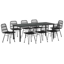 LKJVFCPW 9 Piece Outdoor Dining Set, Black Powder-Coated Steel Patio Table and 8 Chairs, Weather-Resistant Garden Furniture for Backyard Deck Entertainment