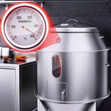 Smokers Barrel Grill Made of Stainless Steel with Thermometer and Middle Door for Travel Camping Picnic Patio Backyard 360° Circular Hanging Oven Portable Charcoal BBQ