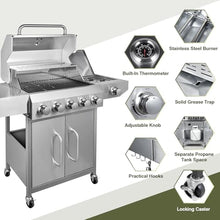 Bestfire 68,000 BTU 5 Burner Propane Gas Grill with Side Burner-Professional-Grade Stainless Steel Outdoor BBQ Grill-647 sq in Cooking Space&Porcelain Cast Iron Grrates-Patio Cart Design for Backyard