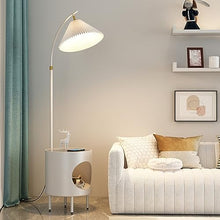 TQQEPOOL LED Floor Lamp with Table,Bedside Nightstand Shelves,Side Table with Reading Standing Light for Living Room,Bedroom,Bulb Included (Color : White, Size : 160 * 38cm)