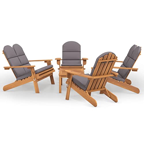 TEKGHUT 5 Piece Acacia Wood Adirondack Patio Lounge Set with Cushions