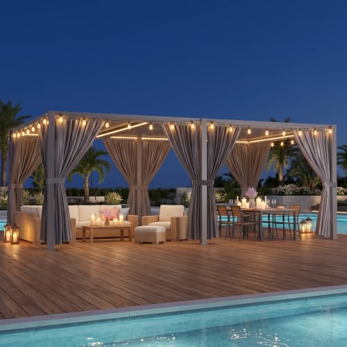 ADRERIC Louvered Pergola 12'x20' Outdoor Pergola with Roof, Heavy Duty Aluminum Frame & Waterproof Curtains, Hardtop Gazebo with Adjustable Louvers for Patio, Deck and Backyard, Gray