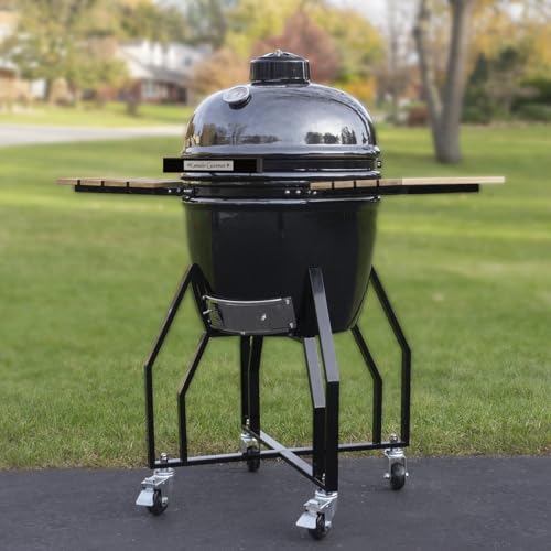 17” Large Kamado Gourmet Ceramic Grill & Smoker – Includes Cart, Side Shelves, Forge Fire Chamber, Free Heat Deflector & Ash Tool, Heavy-Duty Ceramics for Grilling, Smoking & Baking – Black Pepper