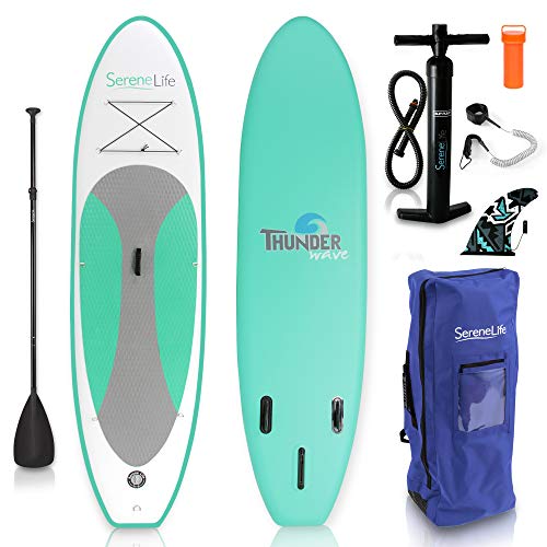SereneLife Inflatable Board (6 Inches Thick) | Premium SUP Accessories & Carry Bag | Wide Stance, Bottom Fin | Non-Slip Deck | Youth & Adult Standing Boat