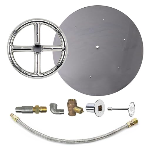 Spotix AFG Match Lit Fire Pit Burner Kit (SS-FR-6KIT-PAN-LP-MSCB), Round, 6-Inch Burner, 12-Inch Flat Pan, Propane, Polished Chrome, with Flange, Key, Valve, Flex Line and Fittings