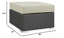 Hawthorne Collections Outdoor Patio Square Ottoman, Canvas Antique Beige Finish, Sunbrella Fabric Cushions, Synthetic Rattan, Powder-Coated Aluminum Frame, Water & UV Resistant, 25 x 25 x 17.5 in
