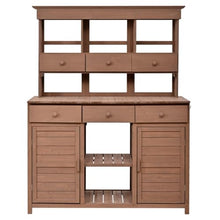 65.7'' H Tall Garden Potting Bench Table with Hutch, Patio Storage Workstation with 3 Shelves,6 Drawers,2 Bottom Cabinets & Side Hooks for Mudroom, Doorway (Brown)