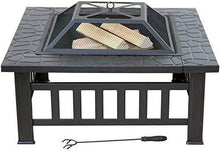 Garden Fire Pit Portable Grill Barbecue Rack 32in Metal Square Firepit Outdoor Fire Pit Wood Burning Backyard Patio Garden Beaches Camping Picnic with Cover BBQ Cooking for Camping Backyard