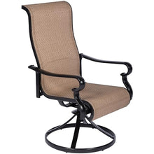 Hanover Brigantine 7-Piece Modern Outdoor Dining Set with 6 Sling Swivel Rocker Chairs and Expandable Cast-Top Table Tan