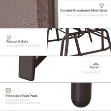 Outdoor Glider Bench&Chair, X&T 2 Person Patio Double Glider Rocker Chair with Metal Sliding Tracks, Patio Glider Swing Chair Loveseat with Sling Fabric and Center Table, for Porch Garden Lawn, Black