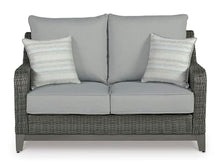 Signature Design by Ashley Outdoor Elite Park Patio Wicker Loveseat with Cushion, Nuvella Weather Resistant Fabric, Gray