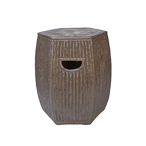 Orientliving Chinese Hexagon Bamboo Theme Ceramic Garden Stool Brown