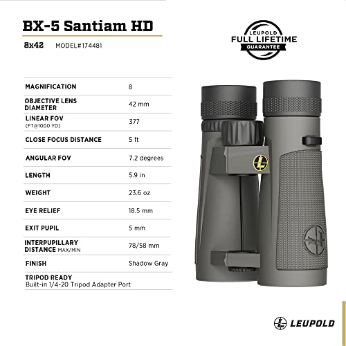 Leupold BX-5 Santiam HD Binoculars 8x42mm Shadow Gray