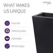 Crescent Garden Bowery Tall Square Planter with Sand Cavity for Stability - Windproof Double-Walled Outdoor HDPE Pot for Garden, Patio, Interior - 17" W x 35" H (Caviar Black)