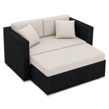 Golden Flame Outdoor Day Lounger with Matching Ottoman, All-Weather HDPE Wicker Patio Chaise Lounge with Plush Cushions, Powder-Coated Aluminum Frame, Deep Outdoor Seating - Cast Silver