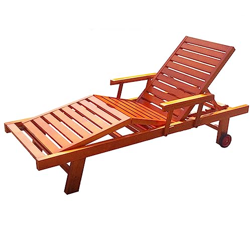 EESHHA Outdoor Lounge Chairs, Solid Wood Adjustable Reclining Bed, Outdoor Open-air Leisure Waterproof Solid Wood Chairs with Wheels for Garden Balcony Swimming Pool Beach Recliner Type C