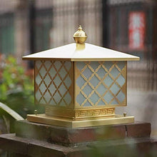 LumosPro Antique Waterproof Square Outdoor Table Light - Gold Copper Patio Pillar Lantern for Garden, Courtyard, and Porch (Large Size)(C)