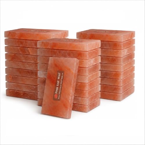 Himalayan Pink Salt Tiles 8x4x1 Pack of 30, Natural Himalayan Salt Bricks for Sauna Walls, Spa, Salt Wall Panels, DIY Home Decor