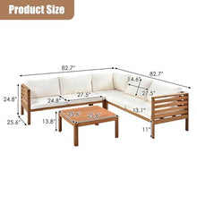 Merax Outdoor L Shaped Sofa with Coffee Table & Armrest & Beige Cushions, Strong Wood Structure Exotic Patio Furniture Set Water-Resistant, for Garden Balcony Poolside (Beige)