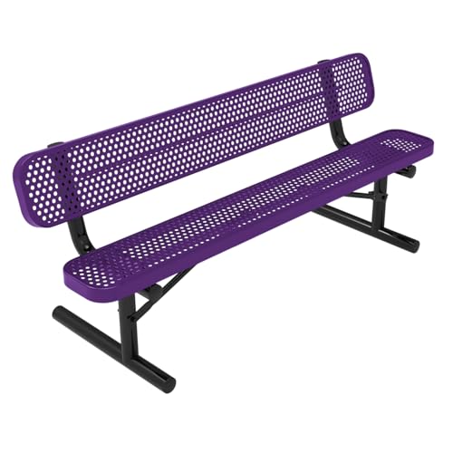COATEDOUTDOORFURNITURE Bench, Purple, Punched, 6Ft, with Back, Portable