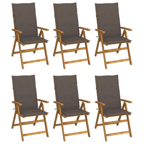 KUTYWEXFM 6 Pcs Folding Patio Chairs with Cushions Solid Acacia Wood
