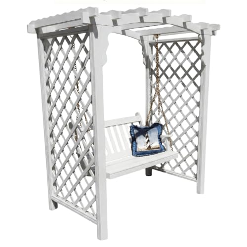 Keystone Amish Co. Newberry Pressure Treated Pine Garden Arbor, Heavy Duty Outdoor Archway Trellis, Amish Crafted, Made in USA & Swing, 6-Foot, White Paint
