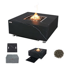 Sofia Marble Fire Pit 39.4" x 39.4" Outdoor Patio Firepit Includes Fire Glass Modern Fire Pits & Outdoor Fireplaces for Garden, Deck, Indoor & Outdoor Heating