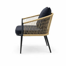 Alpine Corporation VTFAM166A 3-Piece Outdoor Patio Bistro Set – Wooden Accent Table & 2 Wicker Armchairs with Seat & Back Cushions – Modern Indoor/Outdoor Conversation Set, Natural & Black
