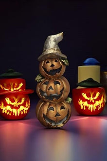 SODEF Stacking Lighted Halloween Pumpkin Set Decorative Polyester Figures for Indoor Outdoor Decor - Multicolor