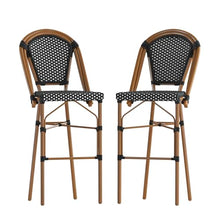 EMMA + OLIVER Black/White PE Rattan Bistro Bar Stool, 2-Pack
