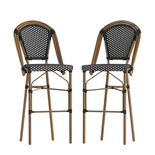 Flash Furniture 30 in Indoor/Outdoor Barstool, Black/White, 2-Pack