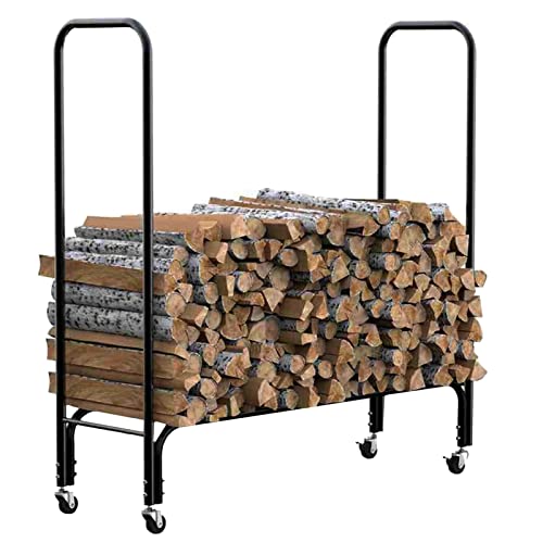 LFSDFJ Firewood Rack Racks Large Storage with Wheels, 48Inch Long Logs Stand, for Deck Fireplace Outdoor Fire Pit Back Porch, Easy to Assemble,Firewood Rack