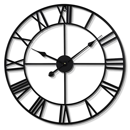 CUTPOIY Wall Clock,Outdoor Clock,Garden Clock,Large Metal Wall Clock Industrial Outdoor Waterproof Wall Art Clocks, European Retro Clock with Large Roman Numerals, Silent Battery O(Red-31.5inch)