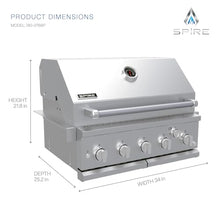 SPIRE 30" Built-In 5 Burner Dual Fuel Grill, All 304 Stainless Steel Body