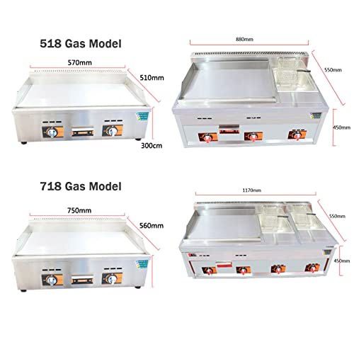 Commercial Gas Griddle, Heavy Duty Propane Gas Griddle, Countertop Gas Commercial Griddle with Manual Control Burners, Stainless Steel Portable Grill, Restaurant Kitchen Camping BBQ,518