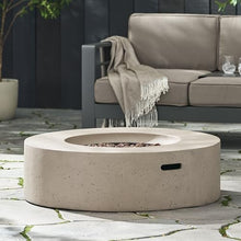 Outdoor Propane Gas Fire Pit, Modern 50000 BTU Round MgO Concrete Fire Table for Backyard Lawn Patio Deck Garden, 39.25" x11.5", Light Grey (Lava Rocks & Tank Cover not Included)