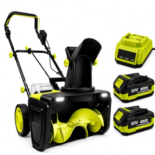 40V Cordless Snow Blower, 3500W Brushless Electric Snow Thrower with 2 x 4.0Ah Batteries, 20" Path, 10" Depth, 25ft Throw, Dual LED Lights, 180° Adjustable Chute for Home and Garage