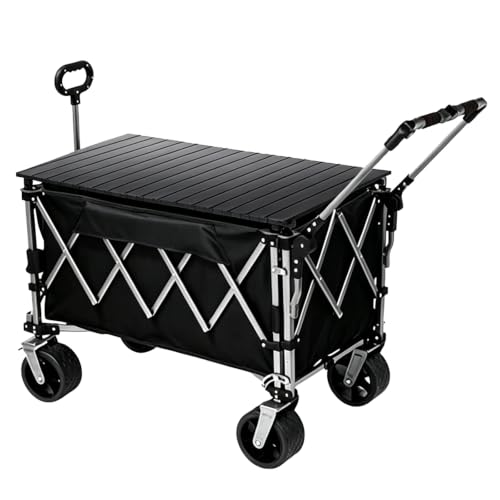 Heavy Duty Wagon Carts Foldable, Camping Trolley with All-Terrain Wheels