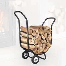DJVHSRI Firewood Rack Outdoor Indoor Movable Firewood Trailer Structure Fireplace Firewood Holder Holder Metal Frame Black Wrought Iron Storage Wooden Frame O,