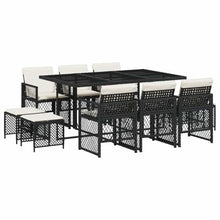 Kaorsrow 11 Piece Garden Dining Set with Cushions, Black Poly Rattan Outdoor Patio Table and Chairs Furniture Set for 10 People, Modern Backyard Terrace Dining Group