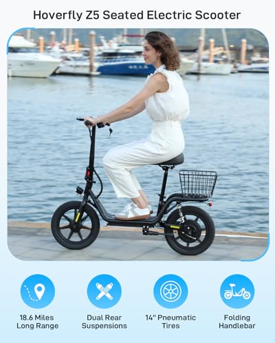 HOVERFLY Z5 Electric Scooter with Seat 18.6 Miles Range 15.5 Mph 400W Motor White