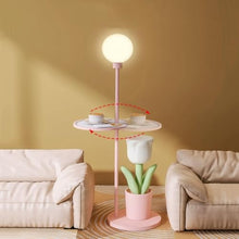 LUYOUBOZHU Floor Lamp Table & Lamp Combo, Bedside Reading Lamp, Modern End Table with Floor Lamp for Living Room, Den, Office, Bedroom(Purple)
