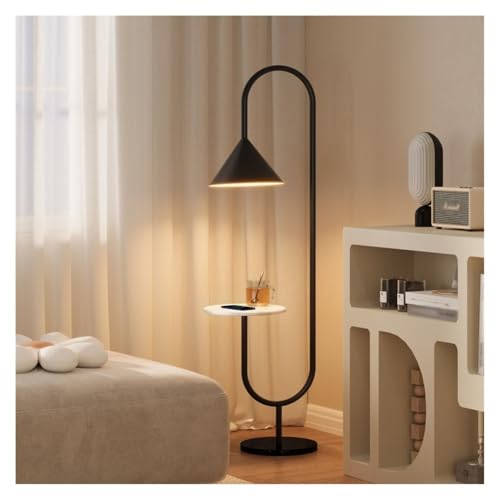 ZHONGCHENGWU Floor Lamp Arc Floor Lamp with Marble Shelf,Bedside End Table for Bedroom, Living Room(Black)