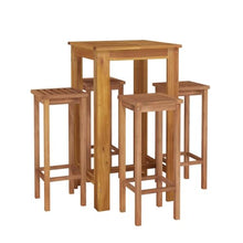 KUPTYERFG 5-Piece Garden Bar Set, Solid Acacia Wood Outdoor Dining Table and 4 Chairs, Brown Square Pub Bistro Furniture Set for Patio, Balcony, and Yard