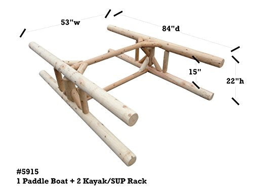 Log Kayak Rack 1 Paddle Boat Plus 2 Kayak or SUP Canyon Brown