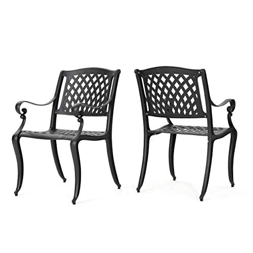 Christopher Knight Home Hallandale Outdoor Cast Aluminum Chairs, 2-Pcs Set, Antique Matte Black