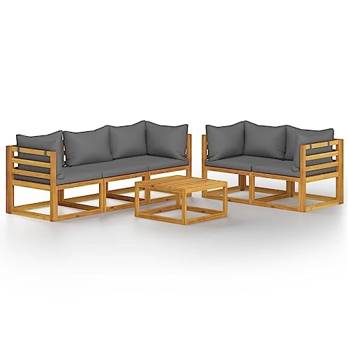HNSMFPRE Solid Acacia Wood Garden Lounge Set with Cushion and Coffee Table, Outdoor Patio Seating Set for Terrace